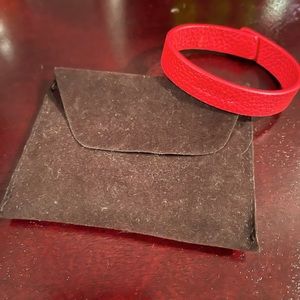 AKRIS Red Leather Snap Cuff Bracelet